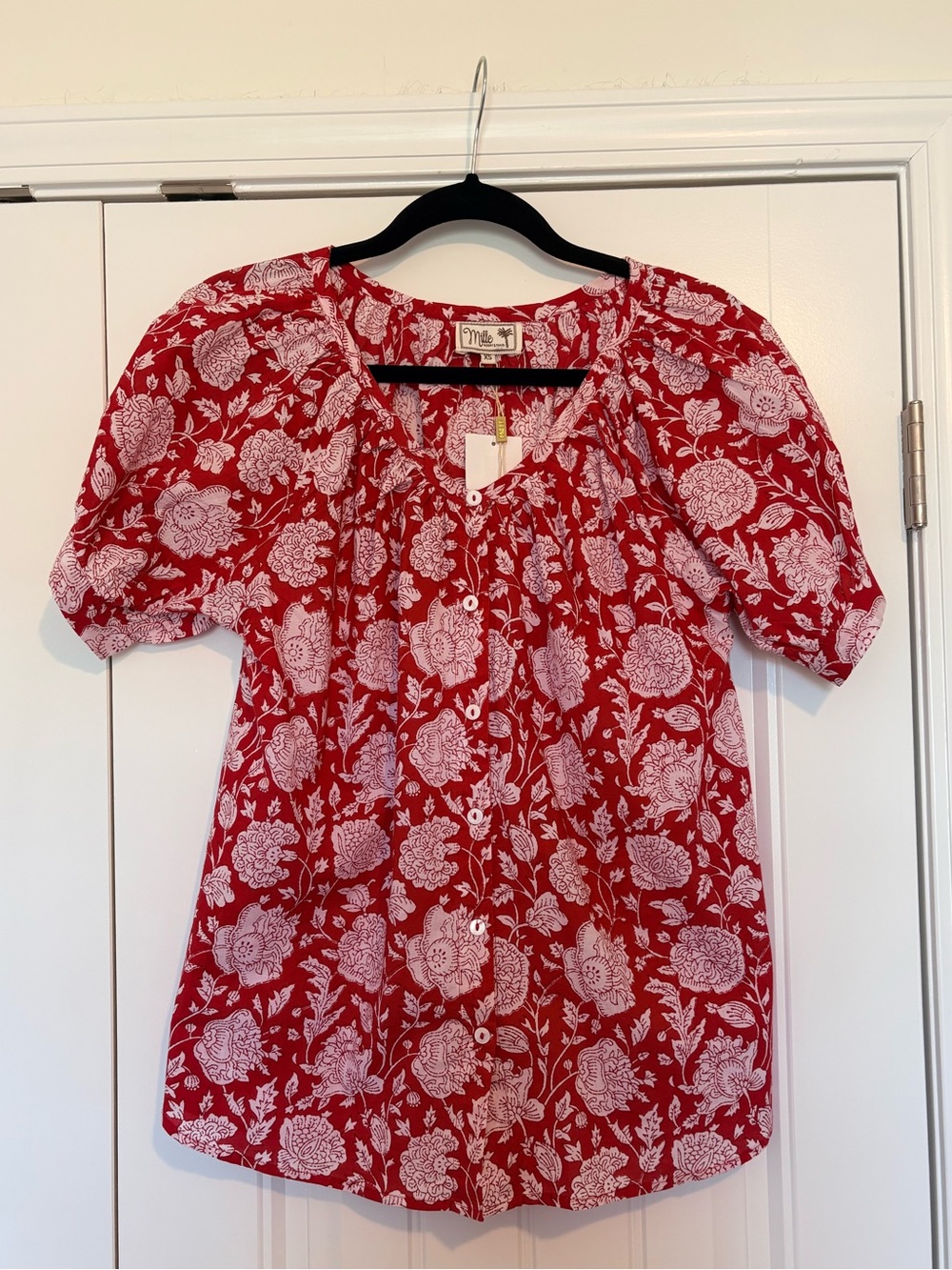 NWT Mille Naomi Red Zinnia Blouson Short Sleeve Top Size XS - Picture 6 of 10